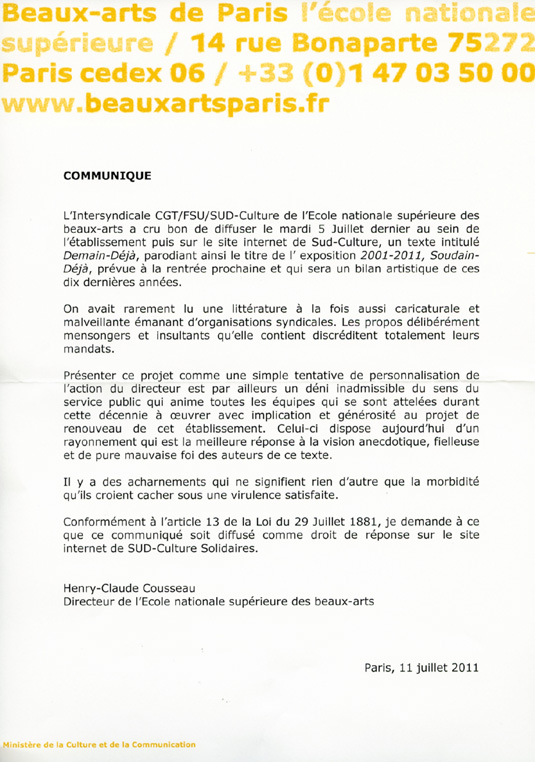 Droit de réponse de Henry-Claude Cousseau