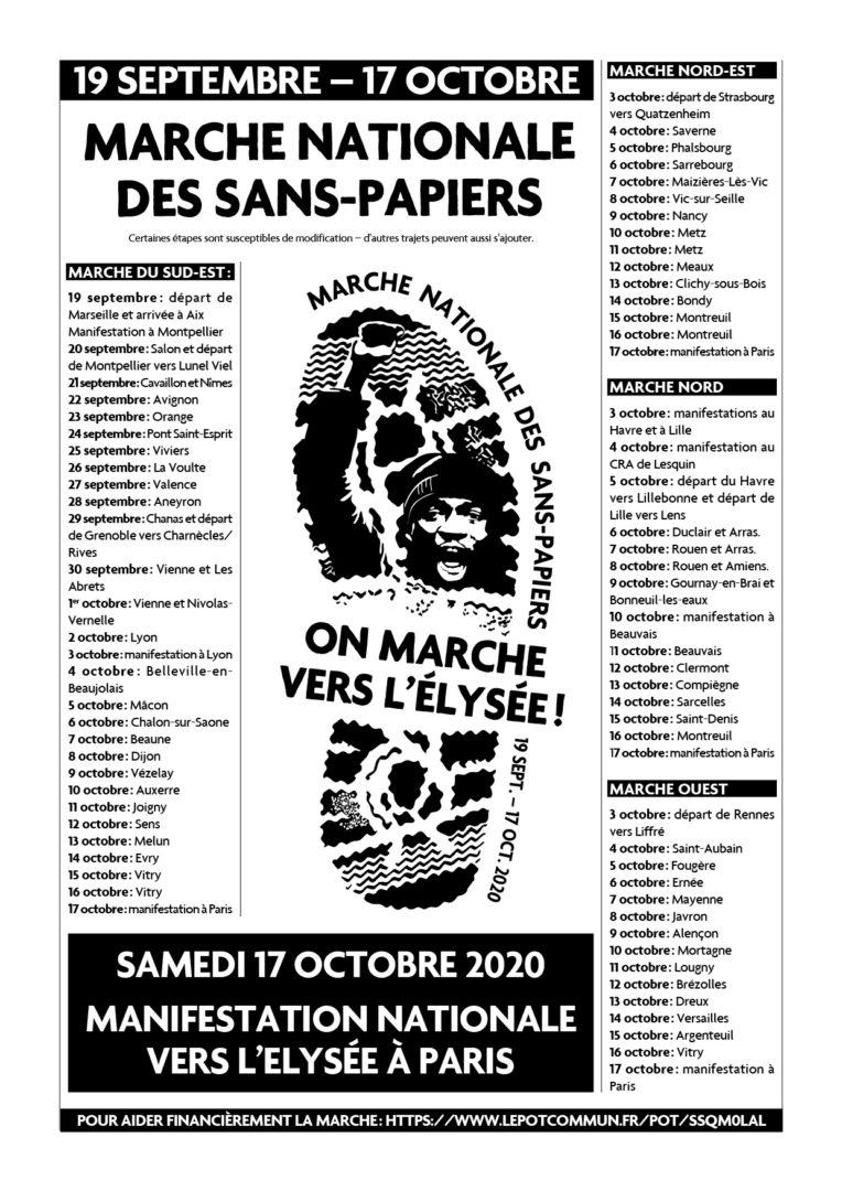 Liste des étapes de la marche.